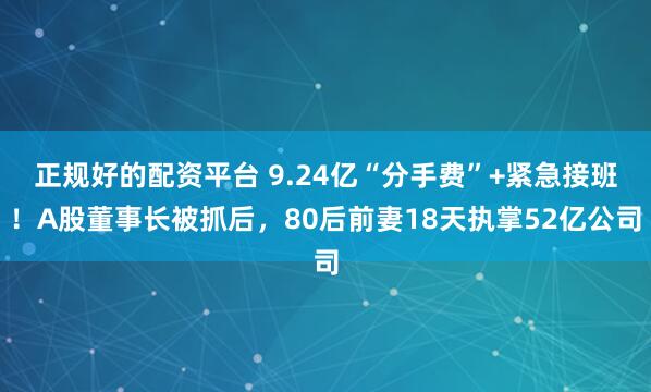 正规好的配资平台 9.24亿“分手费”+紧急接班！A股董事长被抓后，80后前妻18天执掌52亿公司