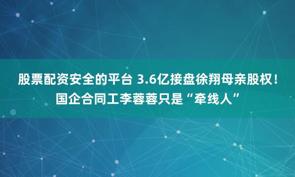 股票配资安全的平台 3.6亿接盘徐翔母亲股权！国企合同工李蓉蓉只是“牵线人”